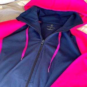 Lands End Athletic Zippered Hoodie Hot Pink & Blue Women's